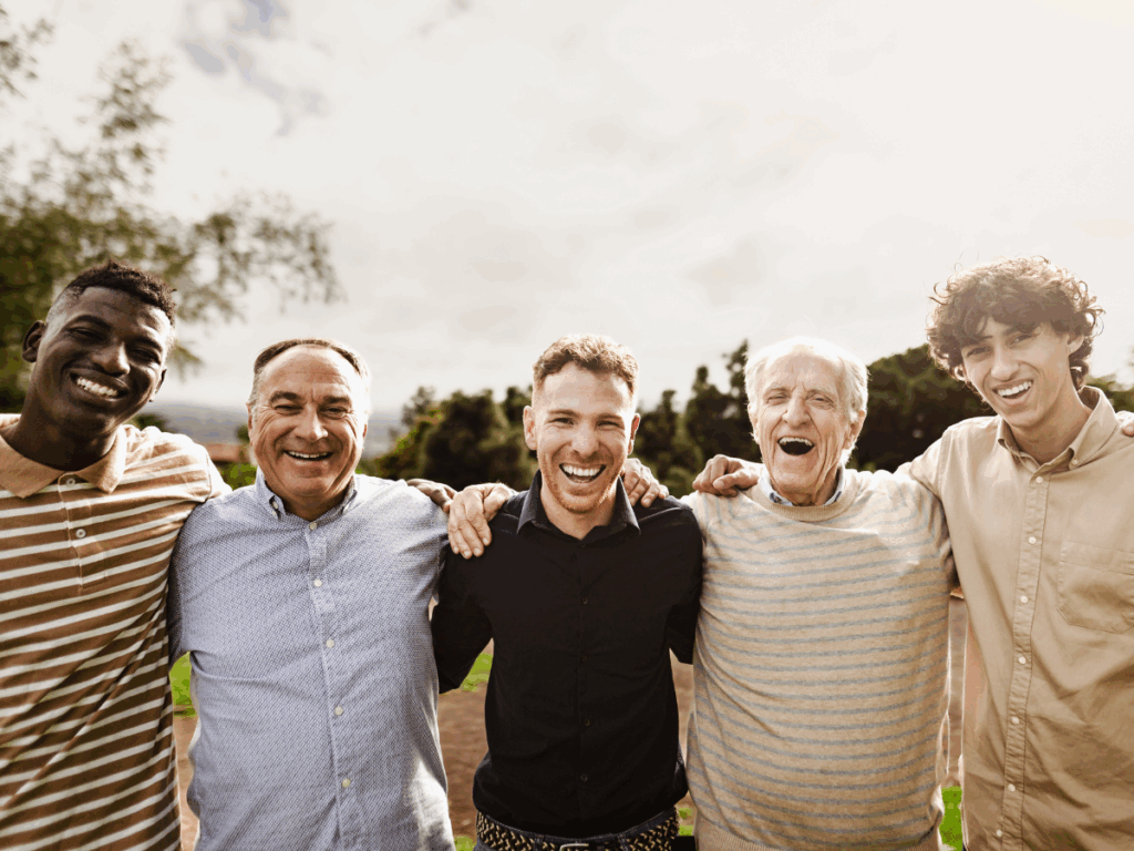 A group of men living fulfilling lives in recovery after rehab