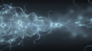 The image depicts abstract neural connections illuminated by soft blue lighting, symbolizing brain activity and the central nervous system's complex interactions. This representation may evoke themes related to anxiety disorders, benzodiazepine use, and the effects of psychoactive substances on mental health.