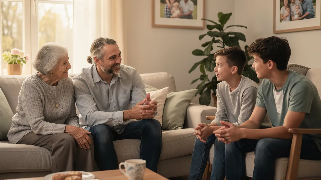 A group of family members is engaged in a supportive conversation, sharing their thoughts and feelings as they discuss the importance of community support in the recovery process. This scene highlights the role of family in addiction treatment and ongoing care, emphasizing the encouragement and understanding needed to maintain sobriety.