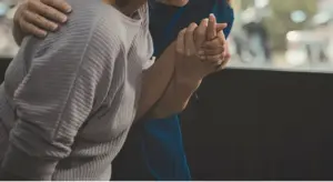 A healthcare professional supporting a patient during the Xanax withdrawal timeline, illustrating the day-by-day medical detox process for alprazolam.