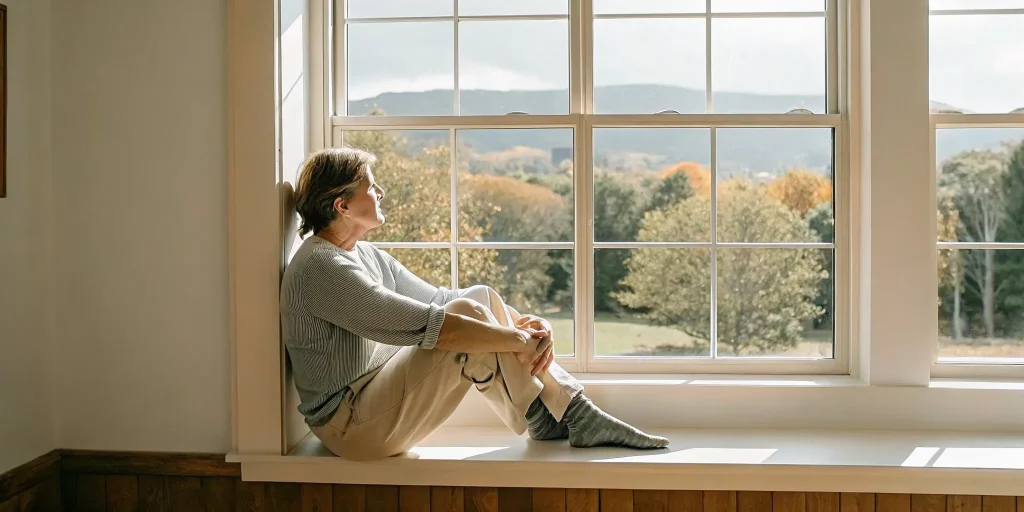 Person sitting by a window during chronic pain and opioid addiction recovery
