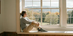 Person sitting by a window during chronic pain and opioid addiction recovery